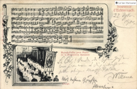 Postkartenmotiv mit einem Klavierauszug aus der „Marsch-Polka pour Piano de la Pro-cession dansante“